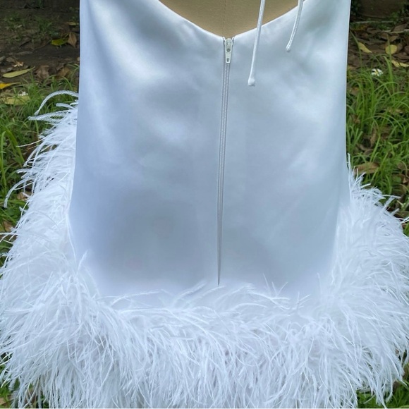 White halter mini dress with feathers - bridal party dress - Picture 6 of 9